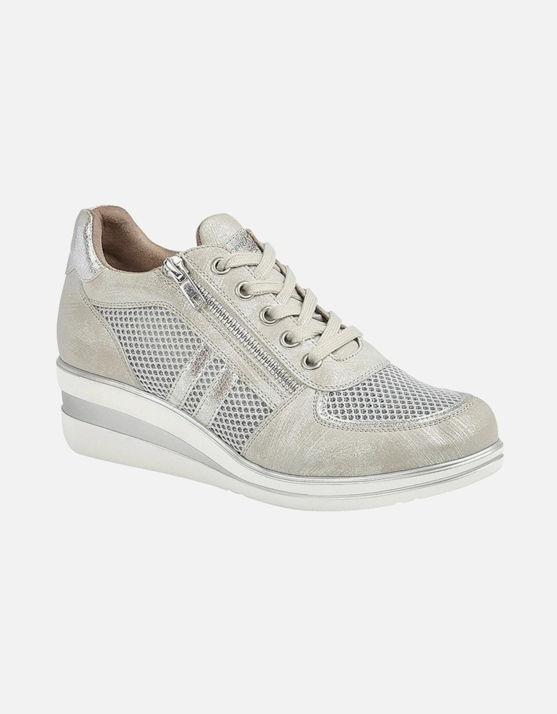 JONE Womens Lace / Zip Trainers Silver Metallic