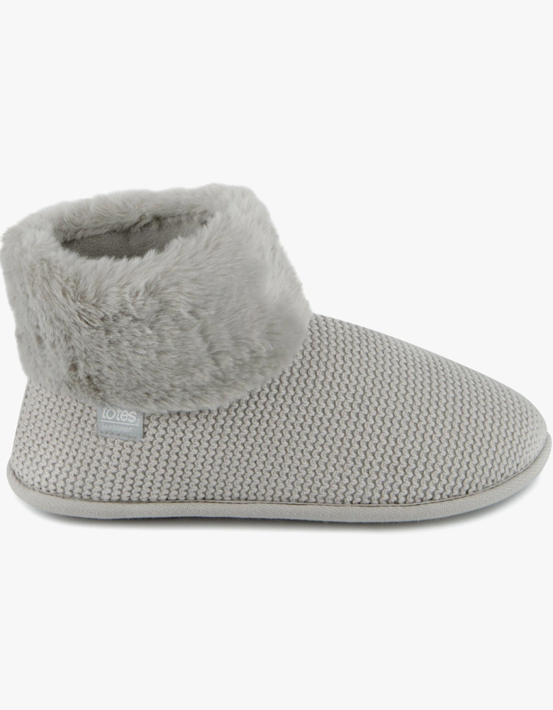 Isotoner KNIT BOOT WITH FUR CUFF Womens Bootie Slippers Grey