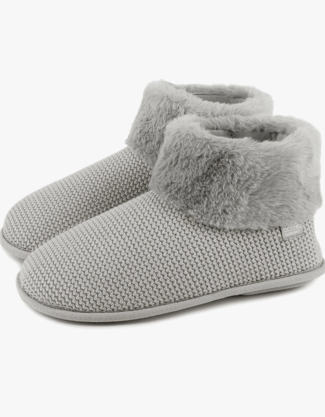 Isotoner KNIT BOOT WITH FUR CUFF Womens Bootie Slippers Grey