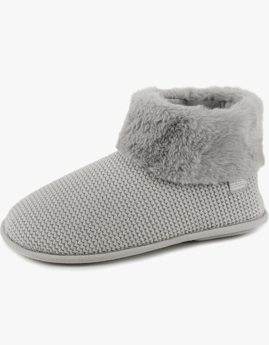 Isotoner KNIT BOOT WITH FUR CUFF Womens Bootie Slippers Grey