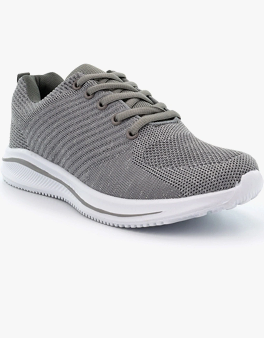 LEONA Womens Sparkle Lace Up Trainers Grey