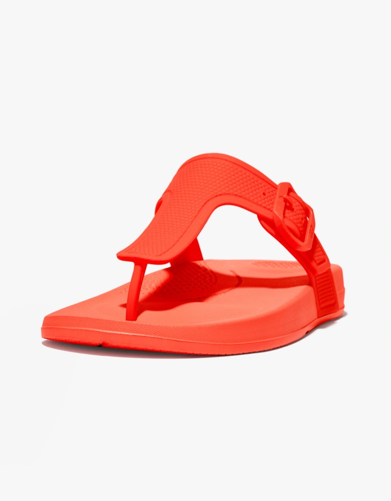 iQUSHION ADJUSTABLE Womens Buckle Flip-Flops Neon Orange