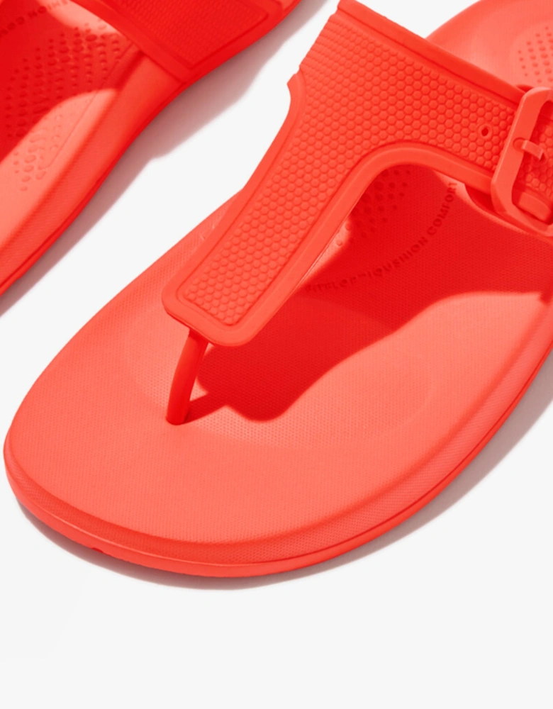 iQUSHION ADJUSTABLE Womens Buckle Flip-Flops Neon Orange