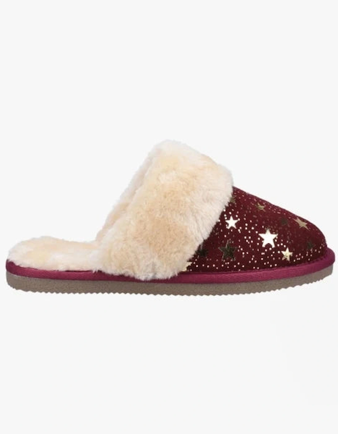 ARIANNA STAR Womens Suede Mule Slippers Burgundy, 2 of 1