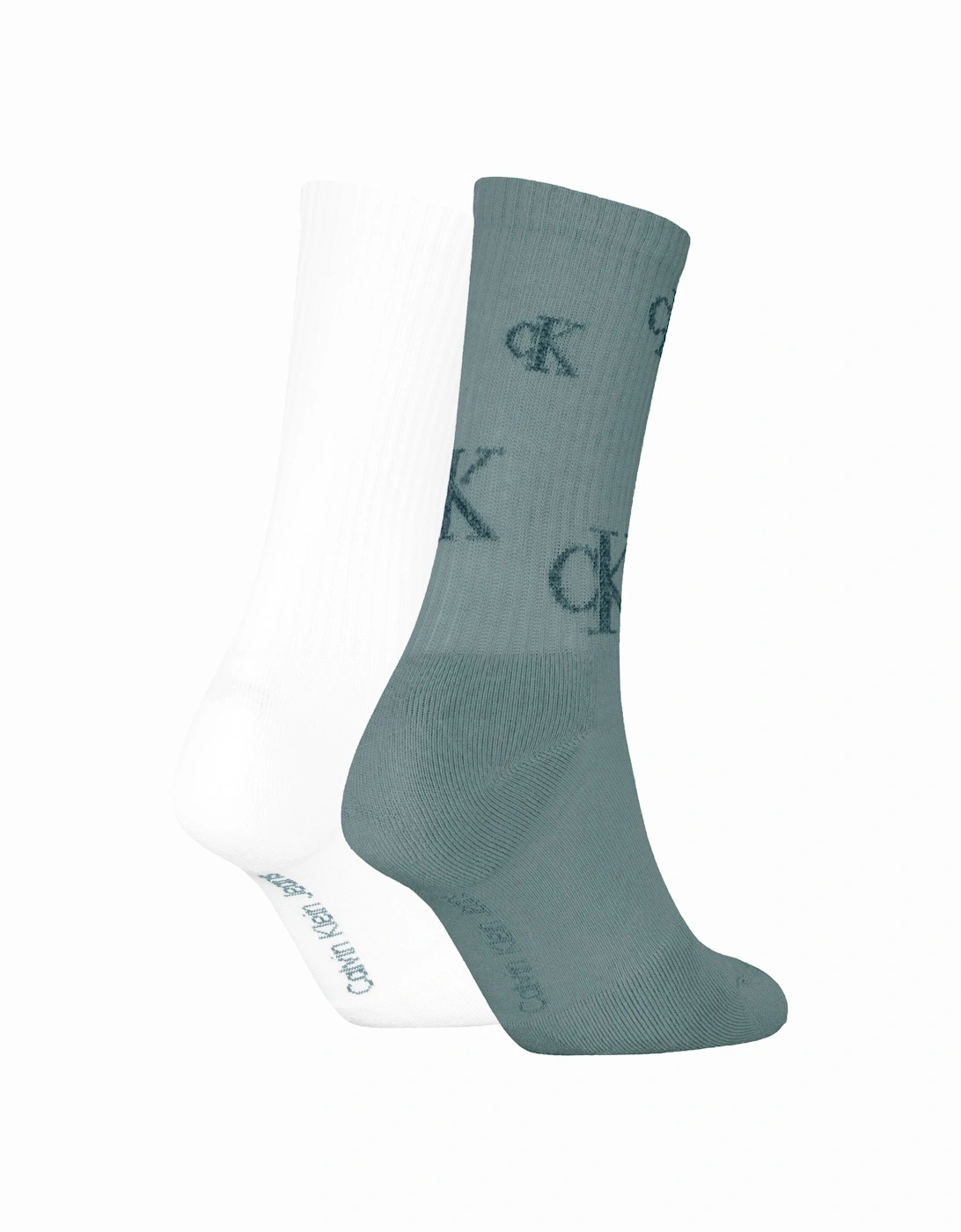 2 Pack Logo Trainer Womens Crew Socks Green/White