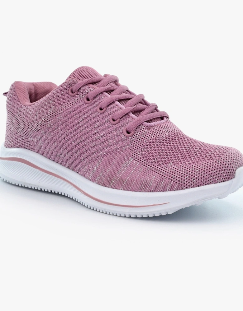 LEONA Womens Sparkle Lace Up Trainers Rose Pink