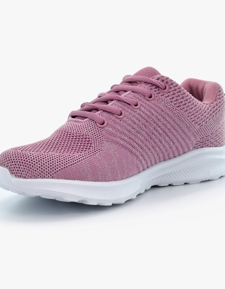 LEONA Womens Sparkle Lace Up Trainers Rose Pink