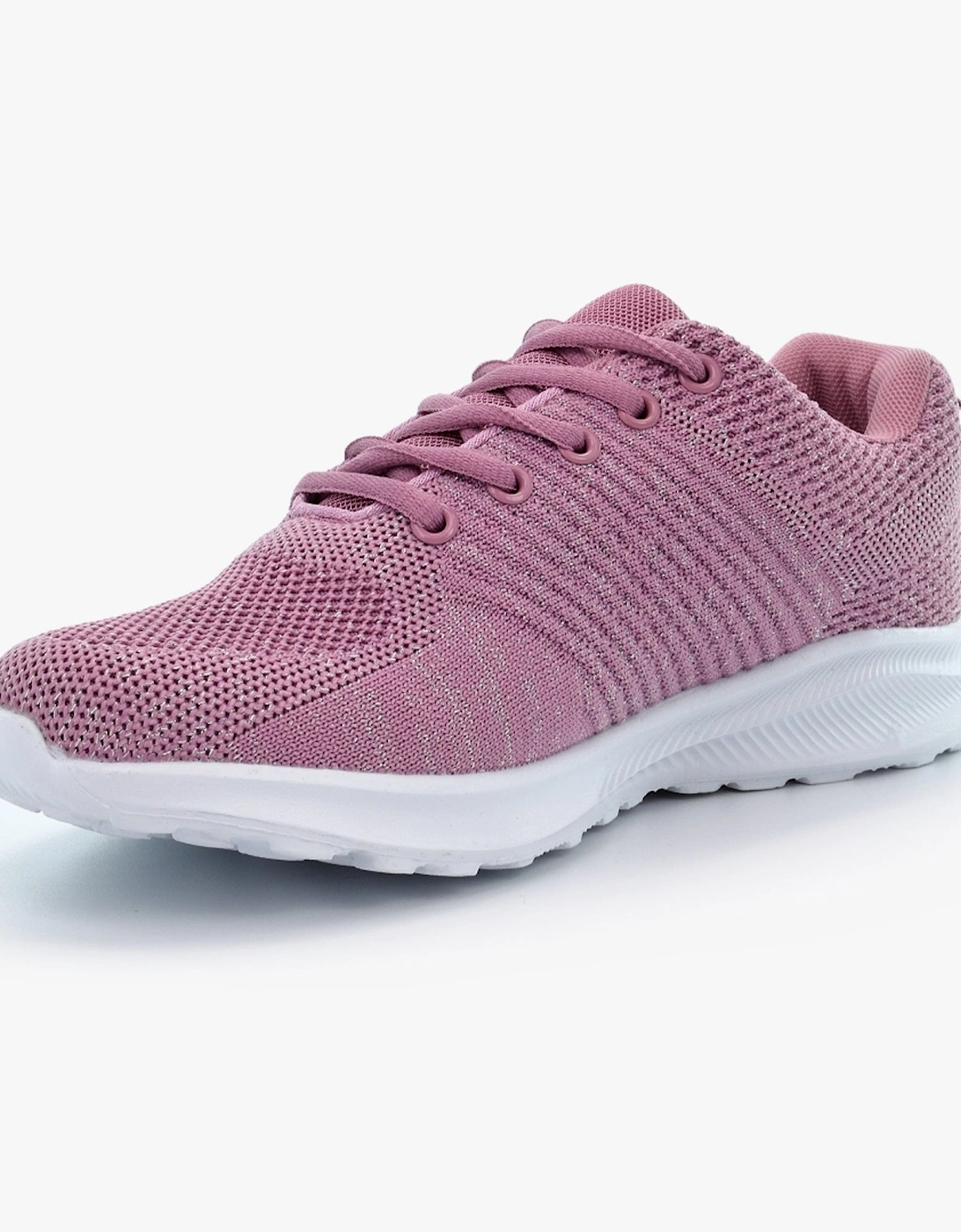 LEONA Womens Sparkle Lace Up Trainers Rose Pink