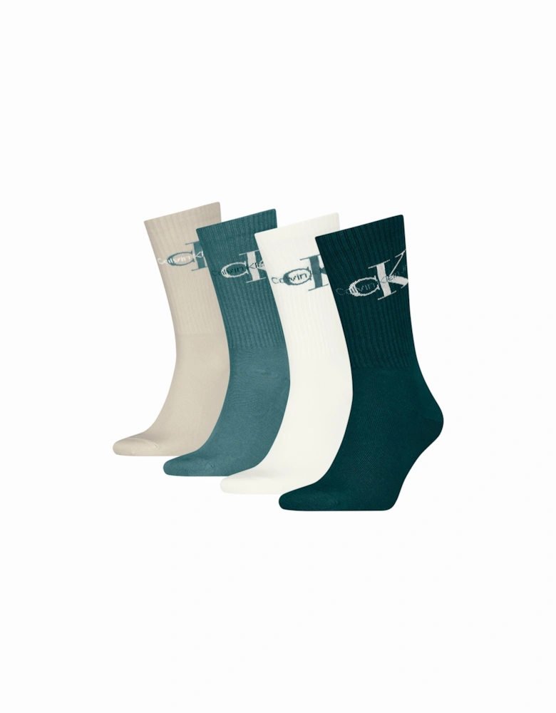 4 Pack Giftboxed Trainer Mens Crew Socks Green Combo