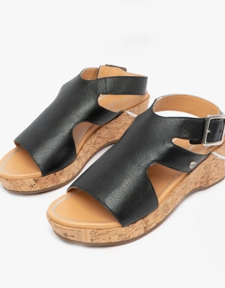 MAYA Womens Leather Wedge Sandals Black