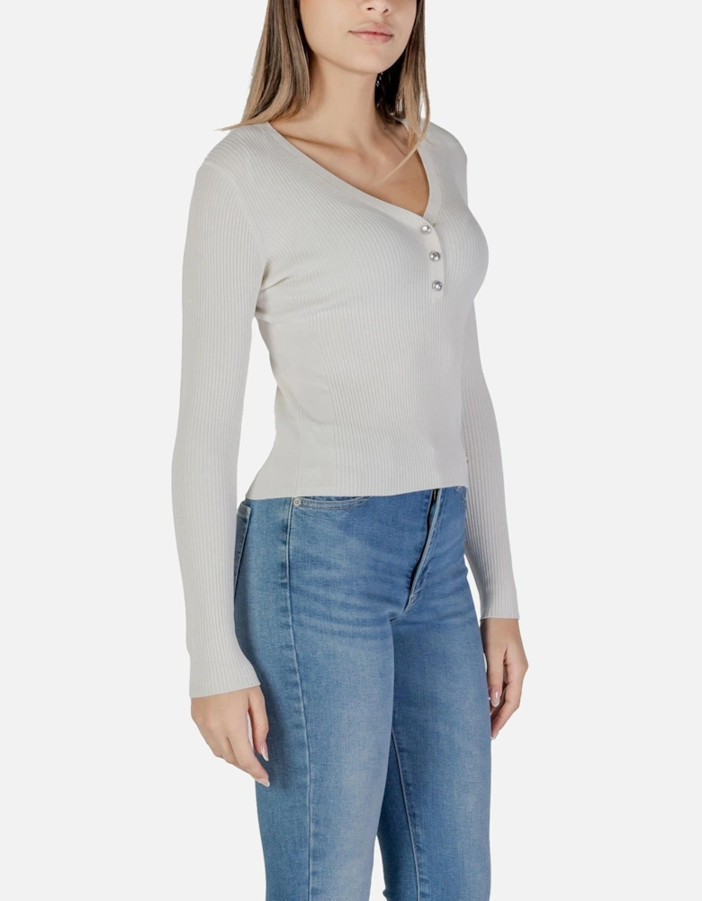 Low-Cut V-Neck Short Sleeve Knitwear Women - White