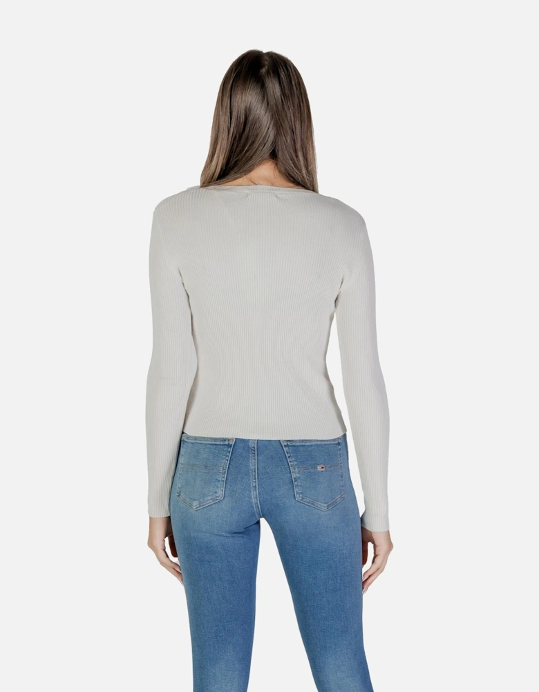 Low-Cut V-Neck Short Sleeve Knitwear Women - White
