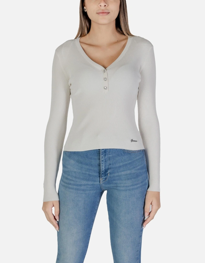 Low-Cut V-Neck Short Sleeve Knitwear Women - White