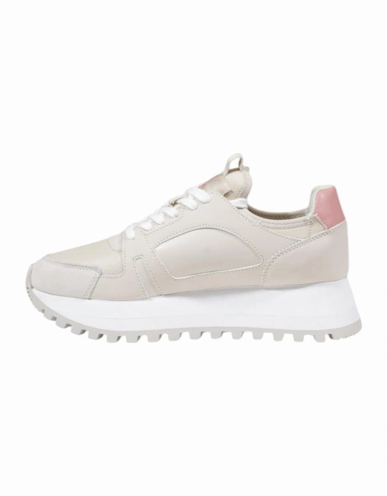 Rubber Sole Beige Shoes with Polyester-Polyurethane Composition Women