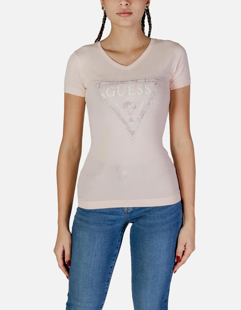 V-Neck Short Sleeve Cotton T-Shirt Women - Pink Shirts