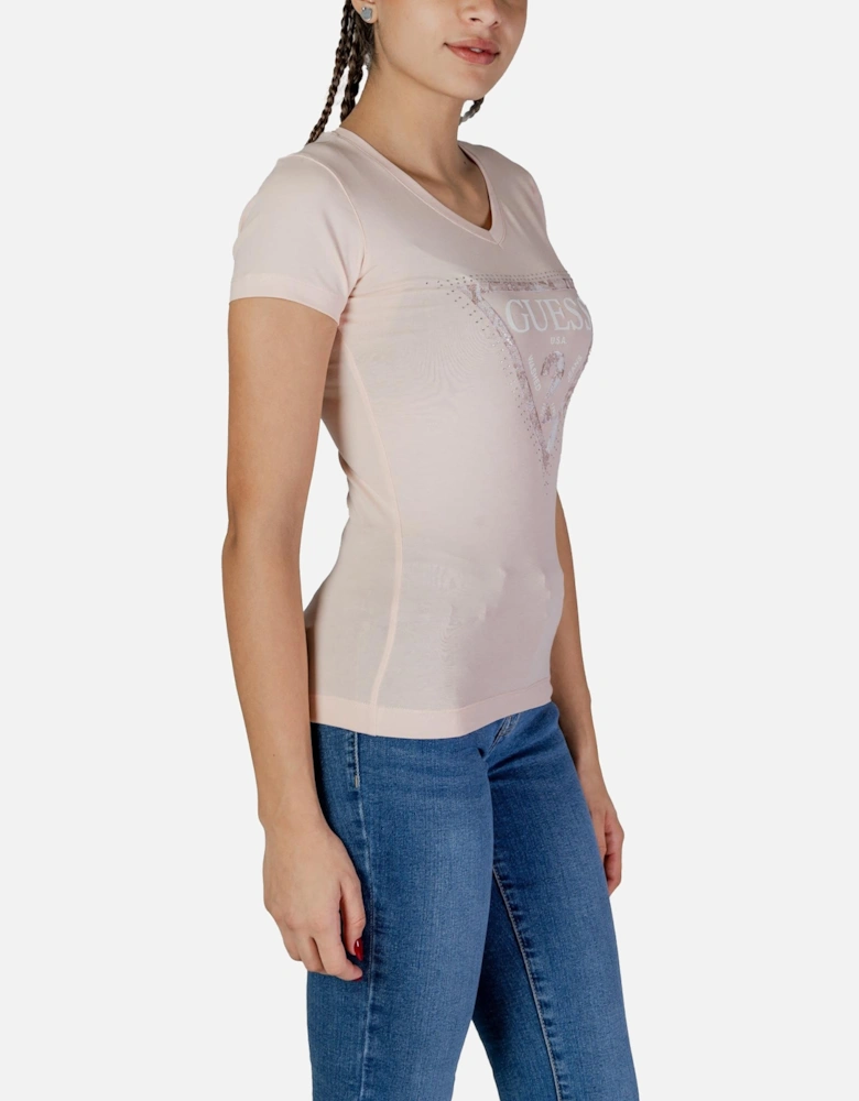 V-Neck Short Sleeve Cotton T-Shirt Women - Pink Shirts