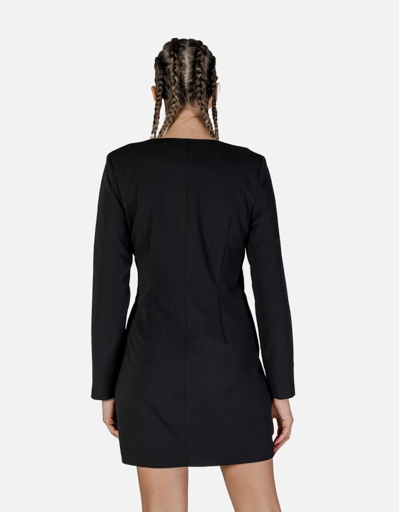 Low-Cut V-Neck Buttoned Long Sleeve Dress Women - Black Dresses