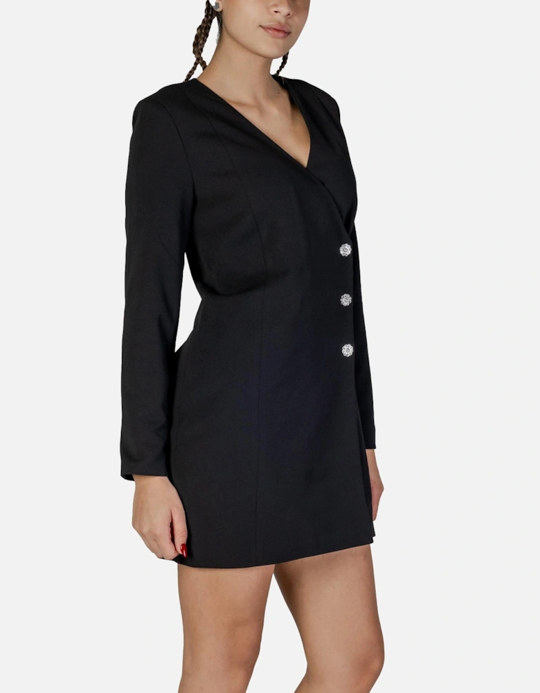 Low-Cut V-Neck Buttoned Long Sleeve Dress Women - Black Dresses