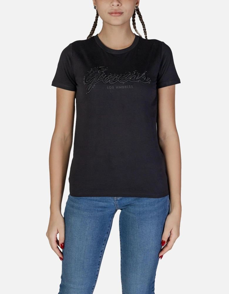 Short Sleeve Round Neck Cotton T-Shirt Women - Black Shirts
