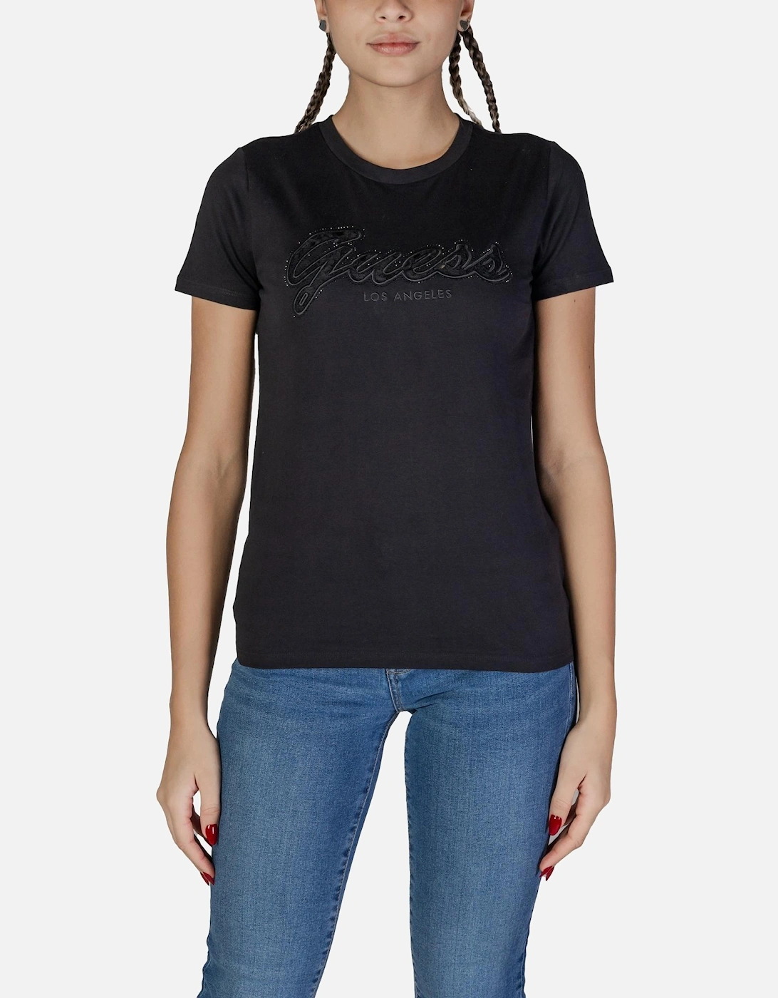 Short Sleeve Round Neck Cotton T-Shirt Women - Black Shirts, 4 of 3