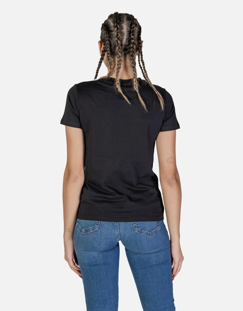 Short Sleeve Round Neck Cotton T-Shirt Women - Black Shirts