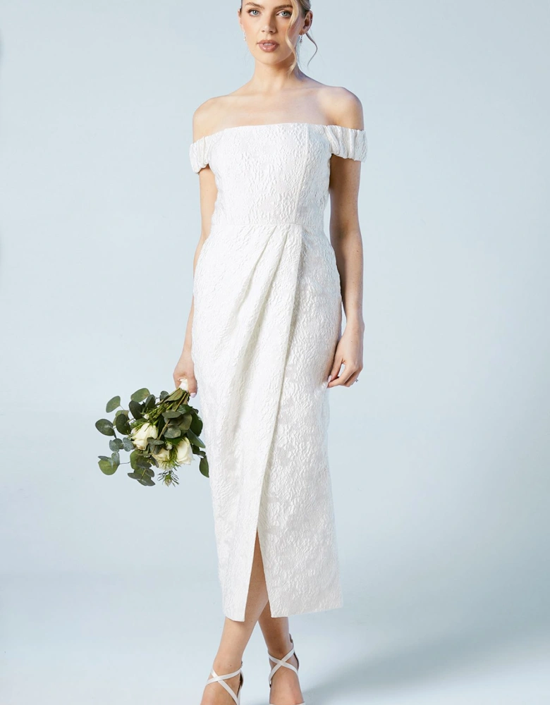 Jacquard Bardot Bridal Column Dress