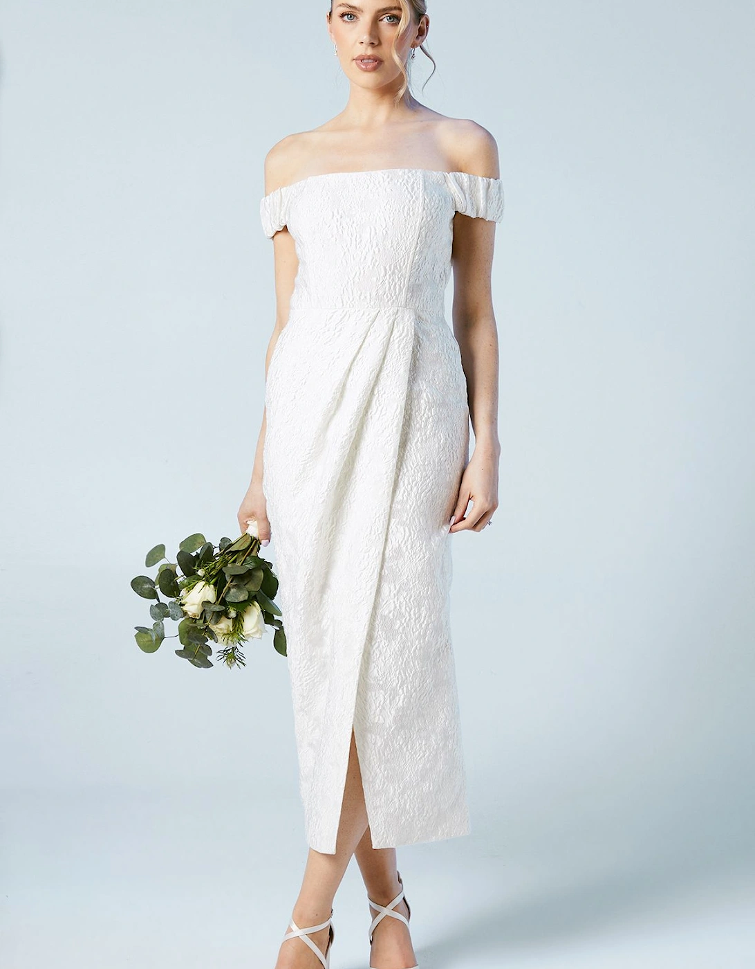 Jacquard Bardot Bridal Column Dress, 6 of 5