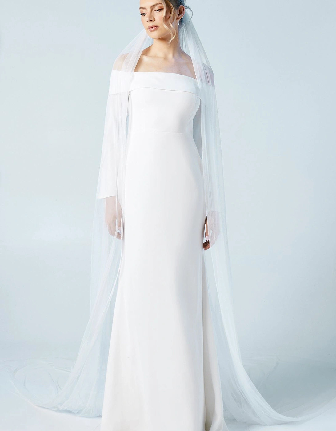 Long Sleeve Bardot Crepe Maxi Wedding Dress, 2 of 1