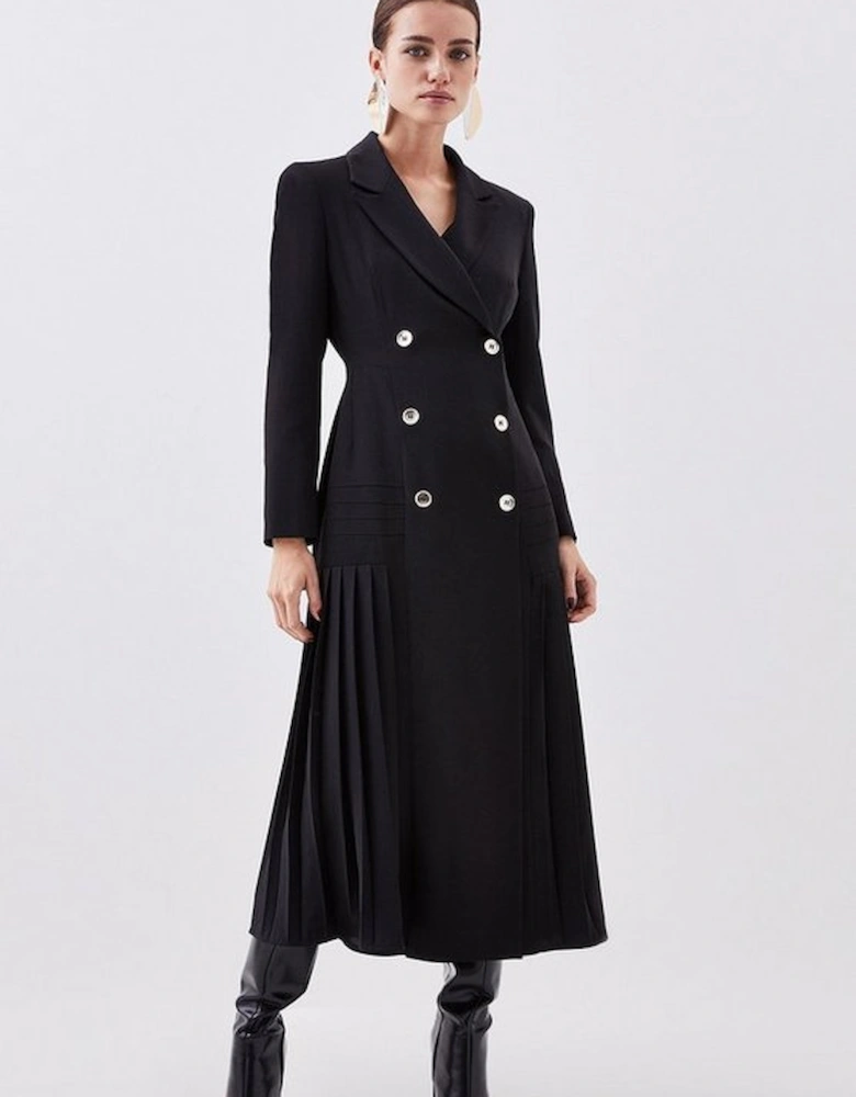 Petite Pleated Button Detailed Woven Midi Dress