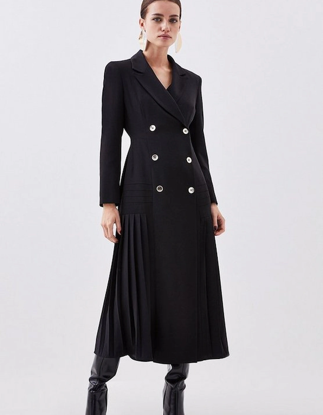 Petite Pleated Button Detailed Woven Midi Dress, 4 of 3