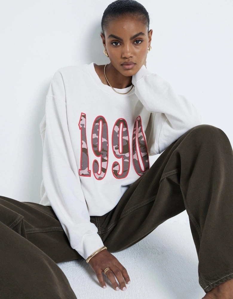 Camo Slogan Sweatshirt - Cream