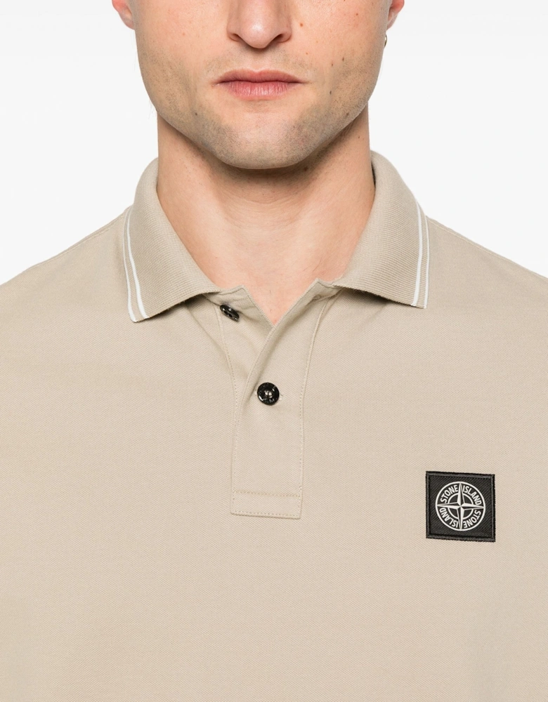 Compass Patch Cotton Polo Shirt Beige