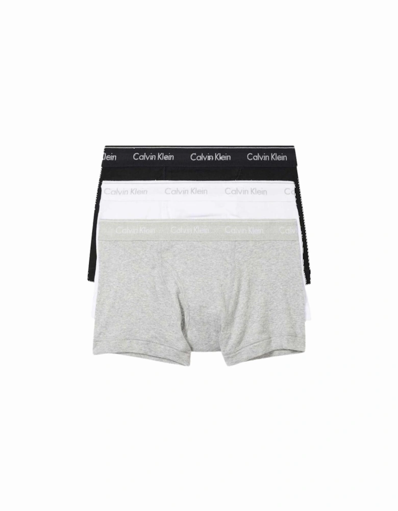 3-Pack Pure Cotton Keyhole Boxer Trunks, Black/White/Grey