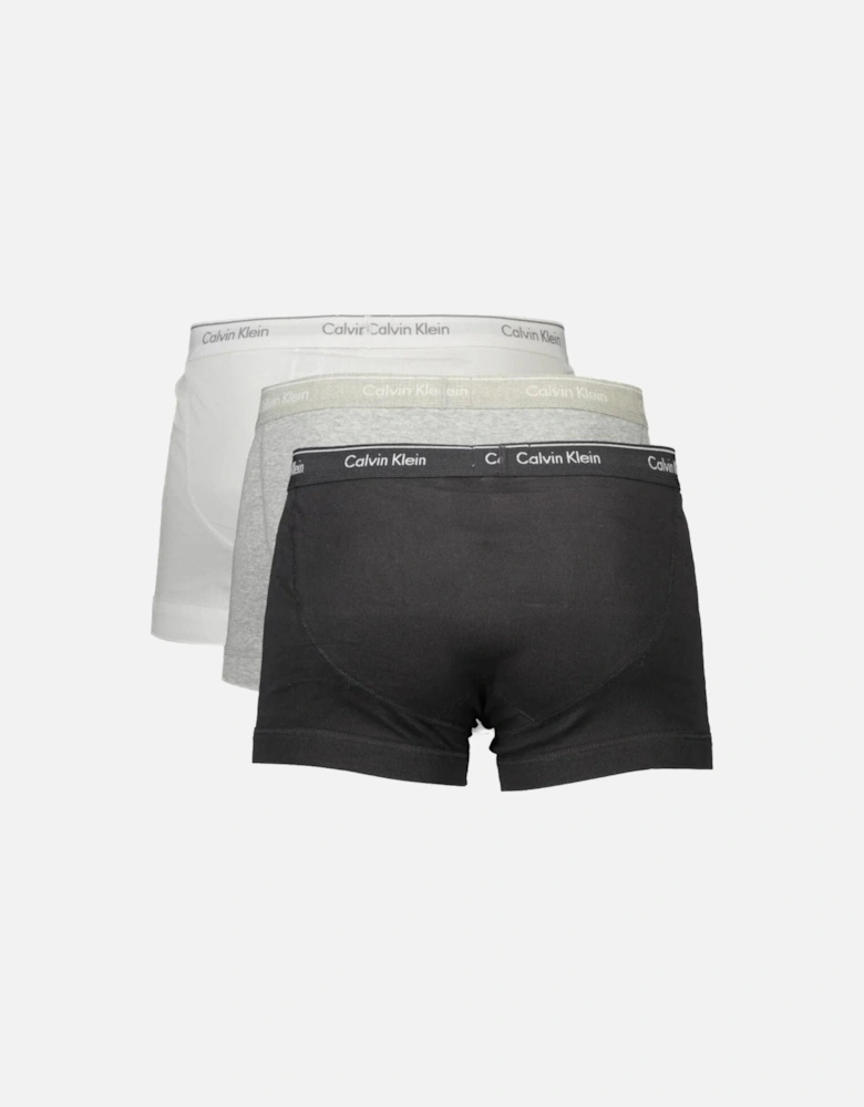 3-Pack Pure Cotton Keyhole Boxer Trunks, Black/White/Grey