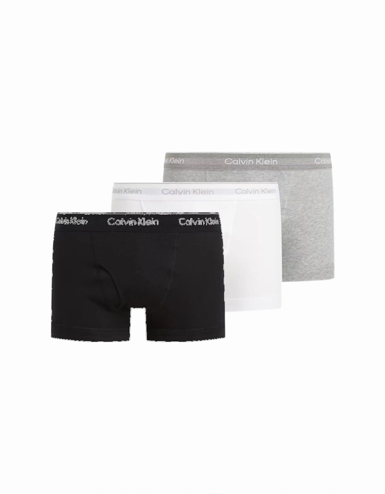 3-Pack Pure Cotton Keyhole Boxer Trunks, Black/White/Grey