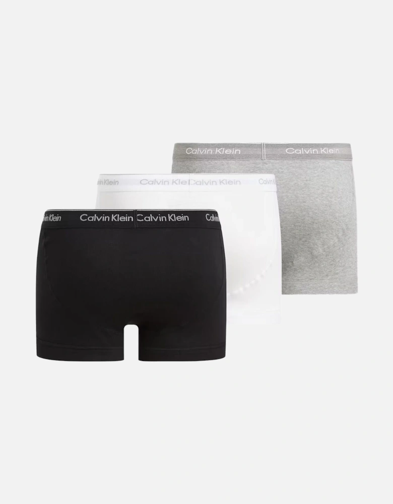 3-Pack Pure Cotton Keyhole Boxer Trunks, Black/White/Grey