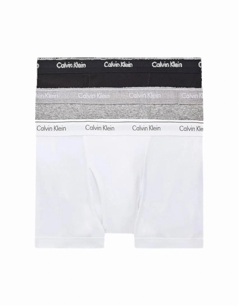 3-Pack Pure Cotton Keyhole Boxer Trunks, Black/White/Grey