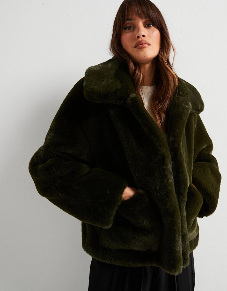 Traci Coat Forest Green Faux Fur Coat - Dark Green