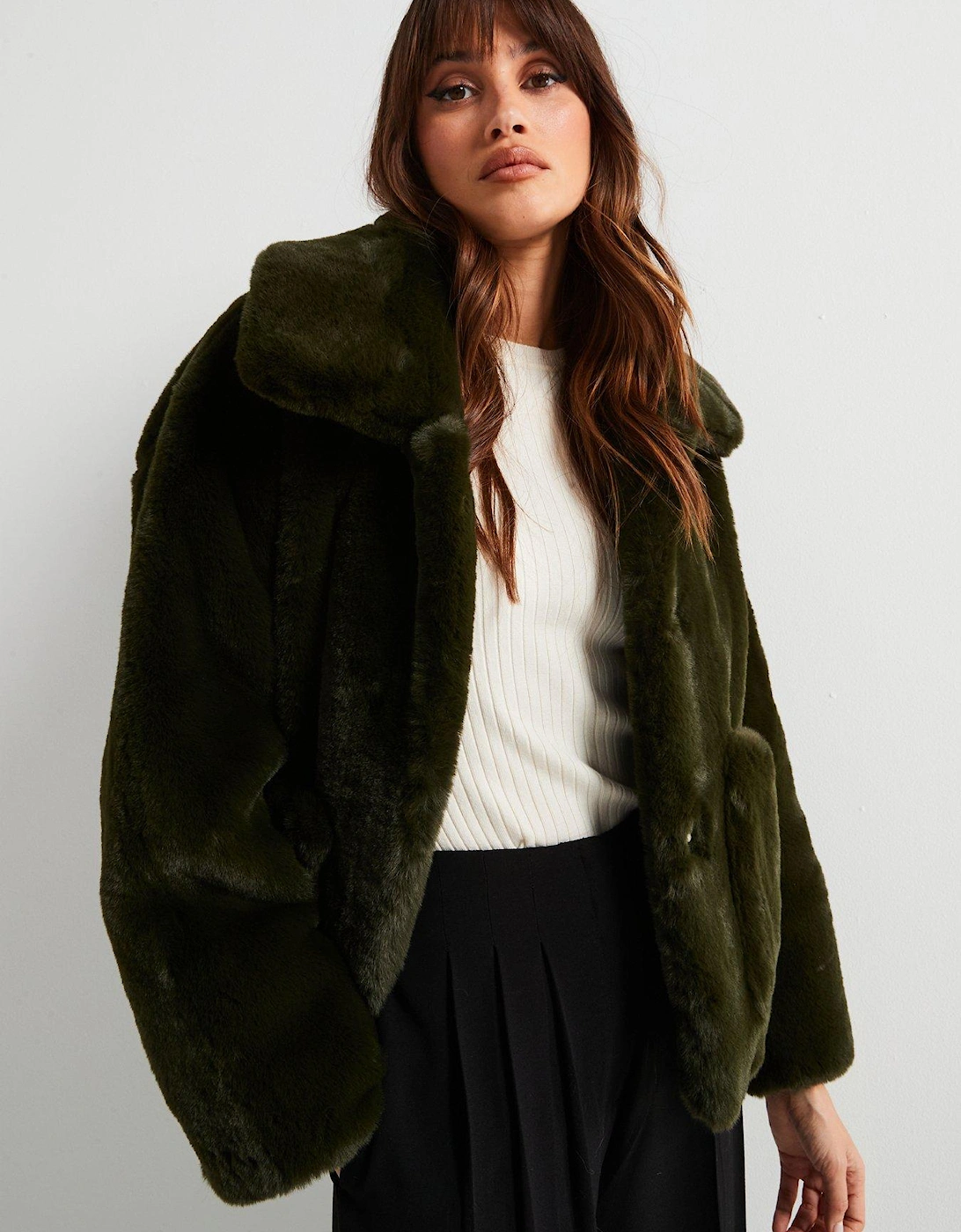 Traci Coat Forest Green Faux Fur Coat - Dark Green