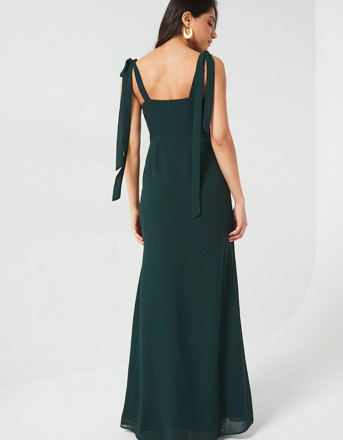 Bow Tie Shoulder Chiffon Bridesmaid Dress - Emerald - Green