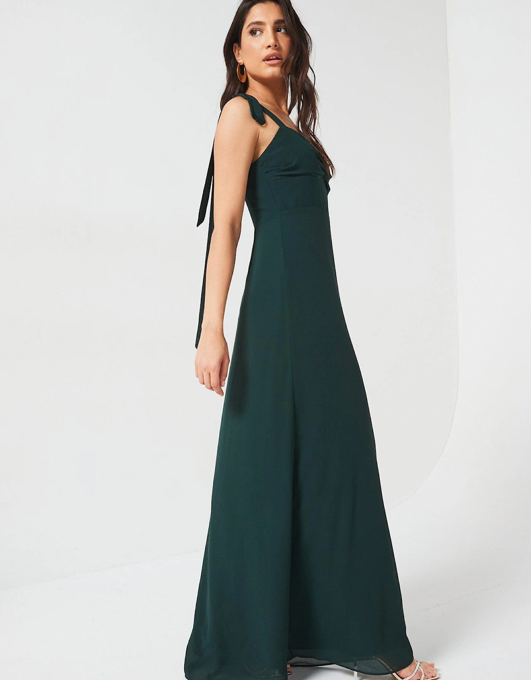 Bow Tie Shoulder Chiffon Bridesmaid Dress - Emerald - Green