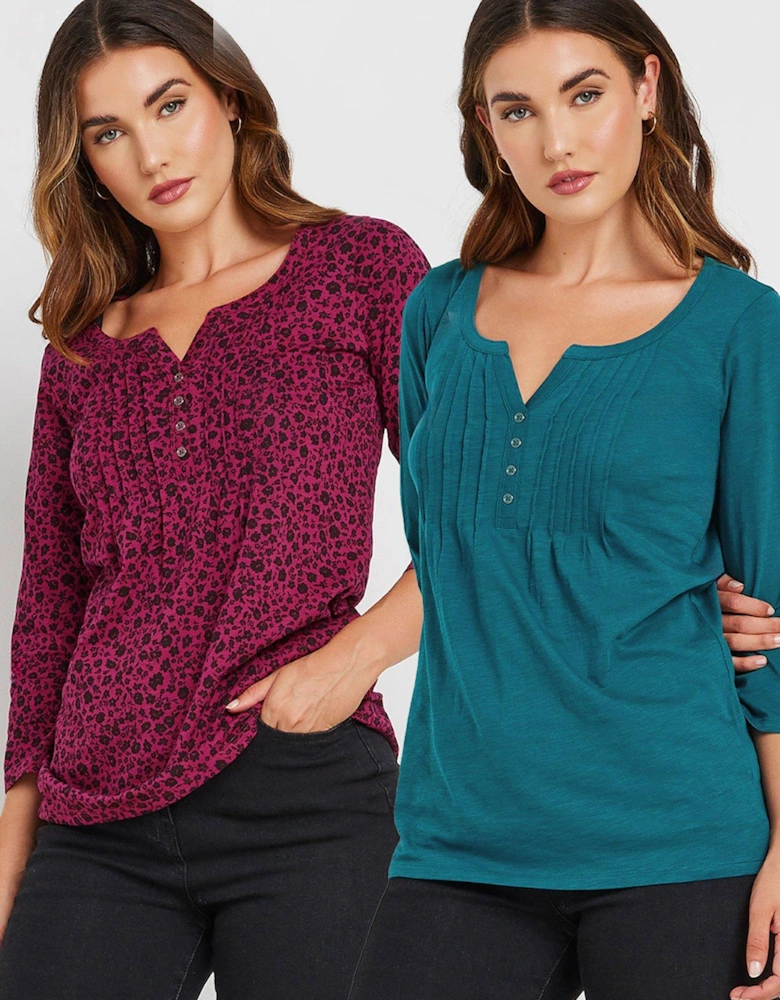 2 Pack 3/4 Sleeve Pintuck Top - Multi