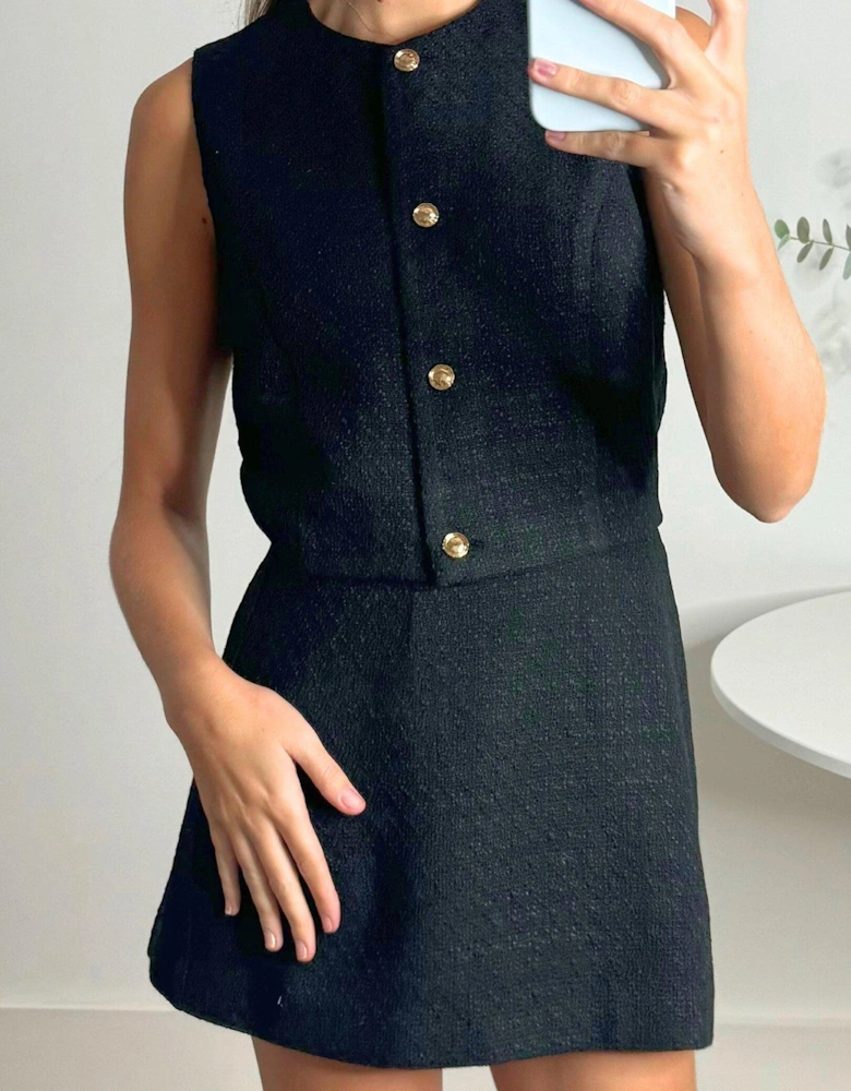 Textured Sleeveless Jacket - Black