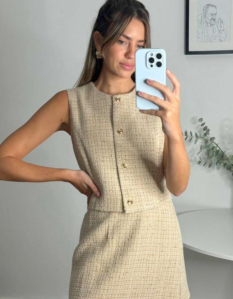 Textured Sleeveless Jacket - Beige