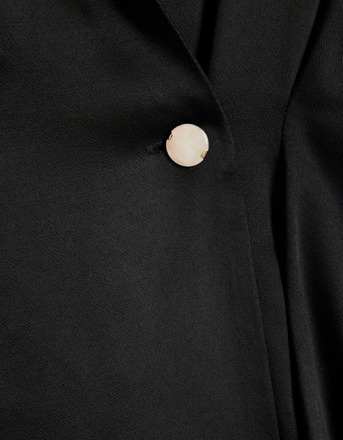 Button Detail Wrap Satin Blouse - Black