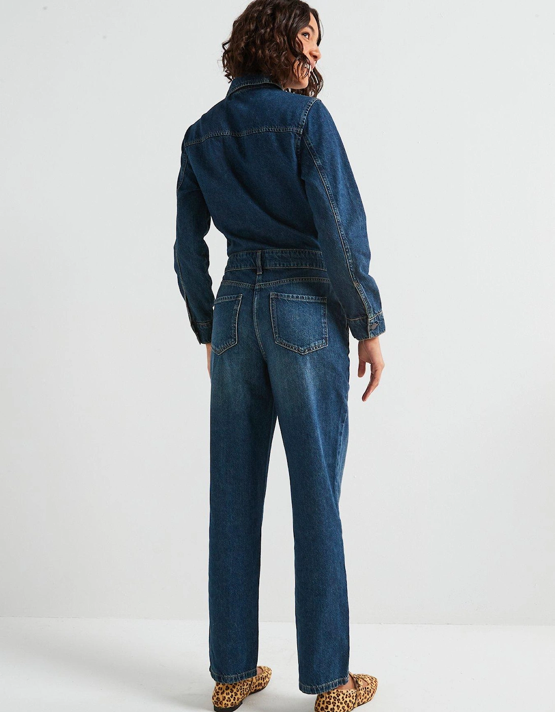 Long Sleeve Denim Jumpsuit - Dark Blue