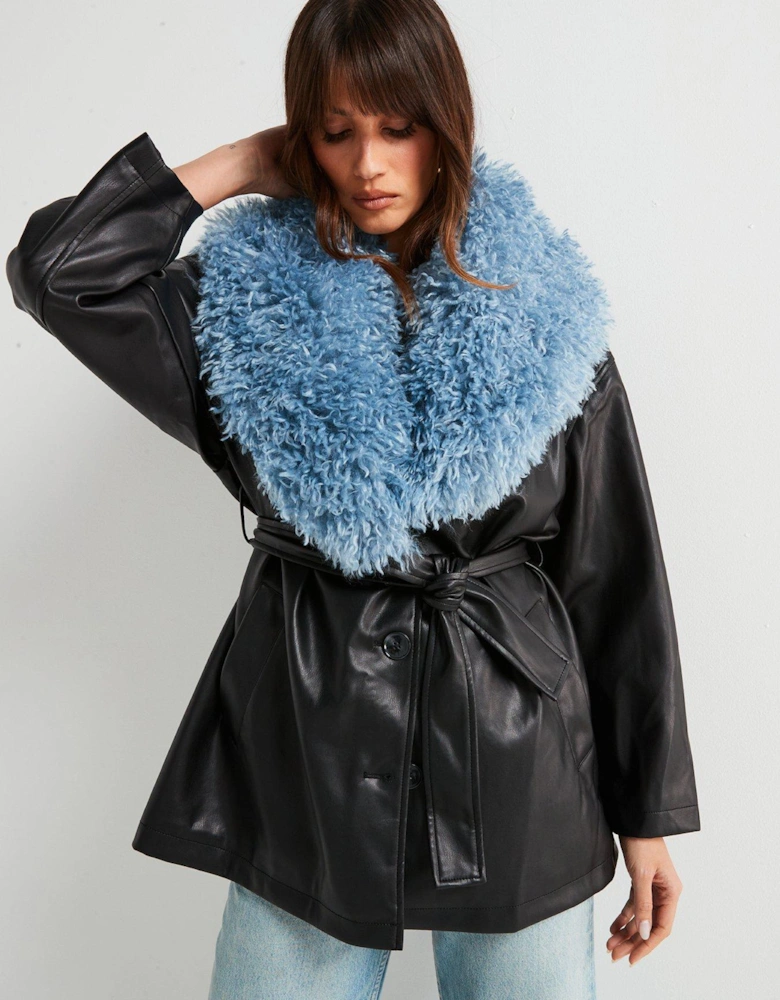 Agatha Coat And Blue Faux Fur Coat - Black