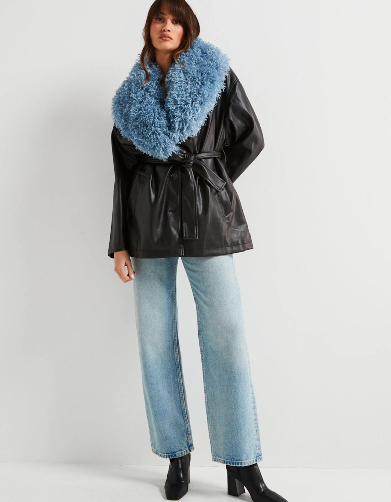 Agatha Coat And Blue Faux Fur Coat - Black