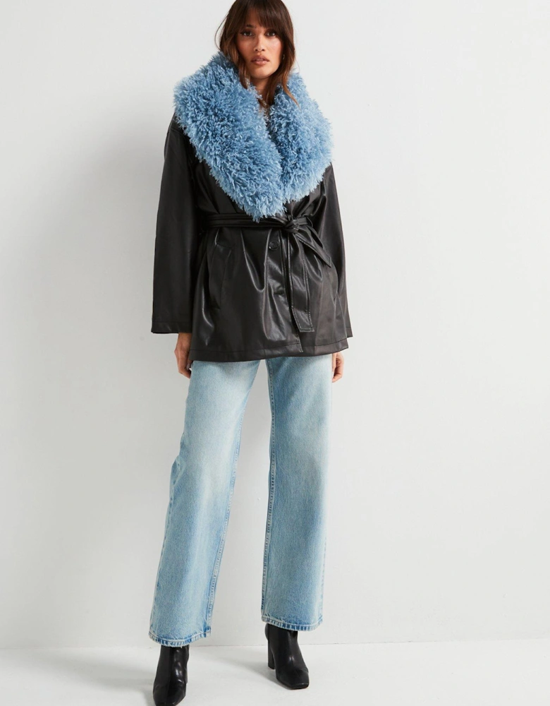 Agatha Coat And Blue Faux Fur Coat - Black