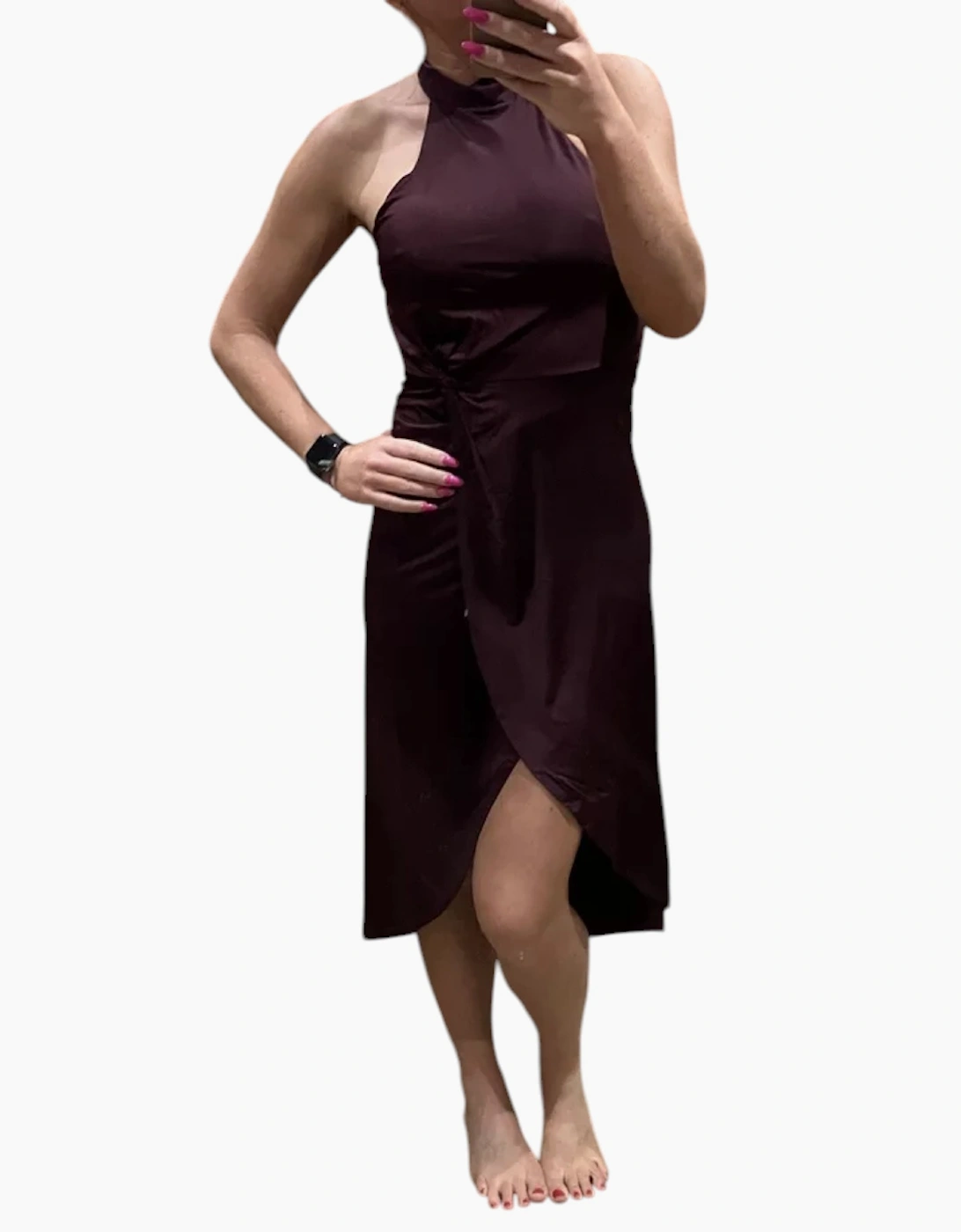 Ted Baker Women's TED BAKER LD99 WMD-BETYEL Halter Neck Dress With Twist Waist Wine Party Tops New - Red